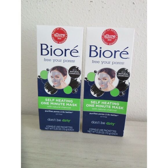 Biore, Self Heating One Minute Beauty Mask, Charcoal, 4 Single Use Packs, 0.25 - Picture 1 of 2